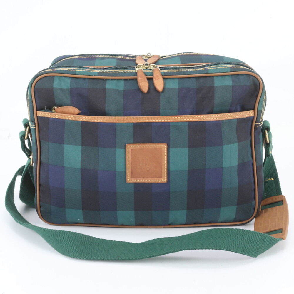 Christian Dior Check Leather 2-Way Shoulder Bag, Boston Tote Bag for Women